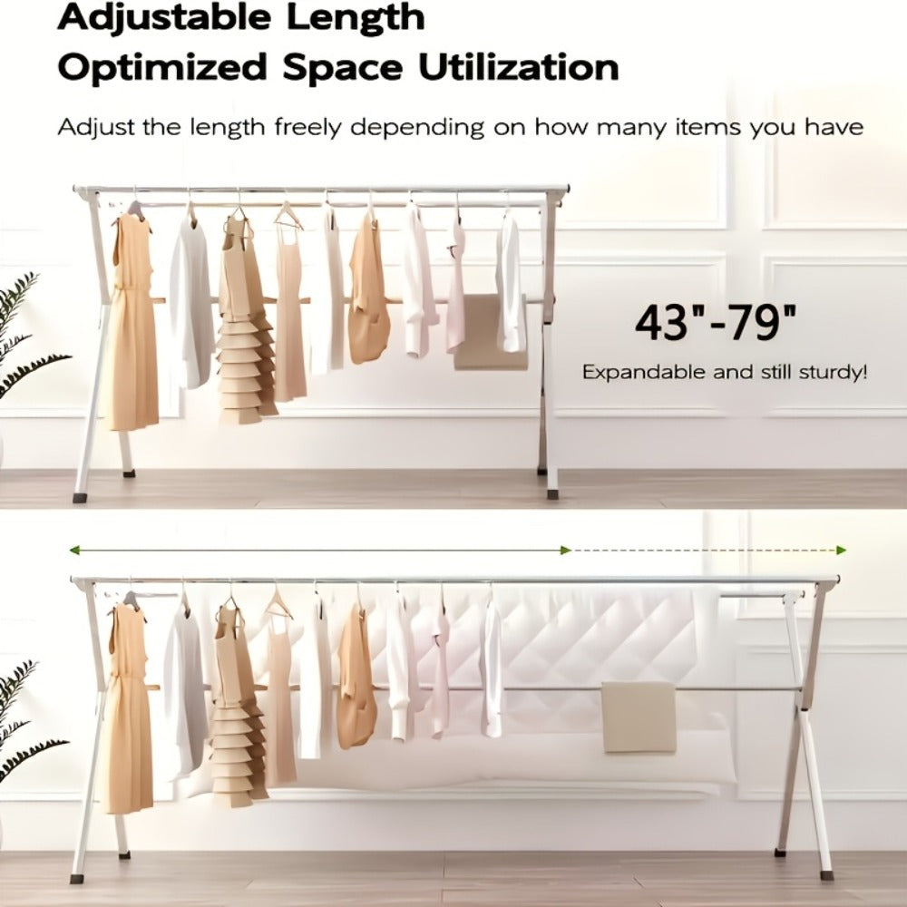 Foldable Clothes Drying Rack 3-Bar ¨C Heavy Duty Stainless Steel Collapsible Laundry Rack, Retractable 63¡± or 79¡± for Indoor & Outdoor Use ¨C Freestanding Portable Clothesline Drying Rack