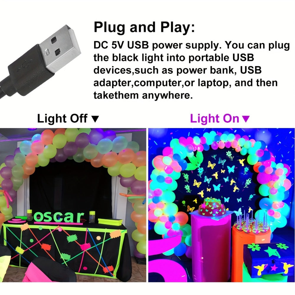 UV Black Light Strip USB LED ¨C 32cm / 12.6ft Portable Magnetic Black Light Tube for Halloween Party, Fluorescent Tapestry, Body Paint, Posters, Christmas & Cabinet Lighting (3-Pack / 4-Pack)