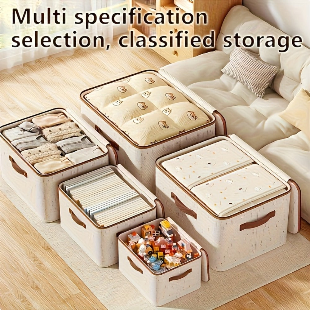 Foldable Storage Boxes with Lids 2-Pack, Large Capacity Linen Storage Baskets with Double Zippers & Leather Handles, Collapsible Fabric Organizer Bins for Bedroom, Clothing, Laundry & Moving