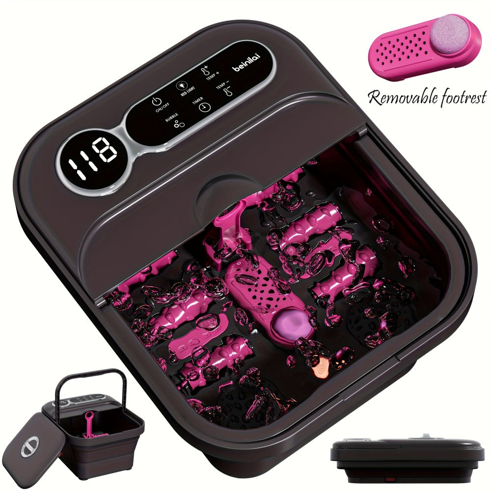Foldable Foot Spa Bath Massager with Automatic Heating ¨C Temperature-Controlled Foot Soak Basin with Massage Rollers, Bubble Jets & Pedicure Kit, Collapsible Foot Bath for Home Relaxation & Gift