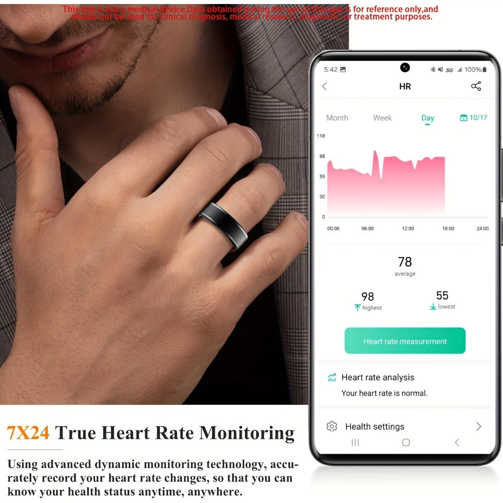 Smart Ring Fitness & Health Tracker for Men & Women ¨C Heart Rate, Sleep, Steps, Calories, Body Temp & HRV Monitoring, IP68 Waterproof, iOS & Android Compatible