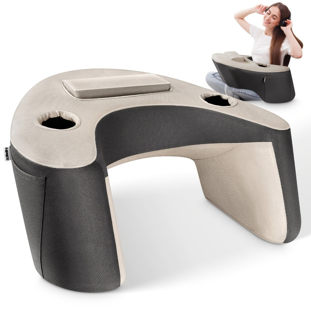 Reading Pillow with Armrests Ergonomic Bed Rest Pillow Back Support Cushion Side Pockets Cup Holder Washable Cover for Gaming Reading Working Sofa Bed Black Grey