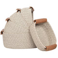 Cotton Rope Storage Basket Set of 5 Woven Baskets with Leather Handles for Shelves Bathroom Bedroom Living Room Office Organizer Bins Boho Home Decor Natural Brown White Black