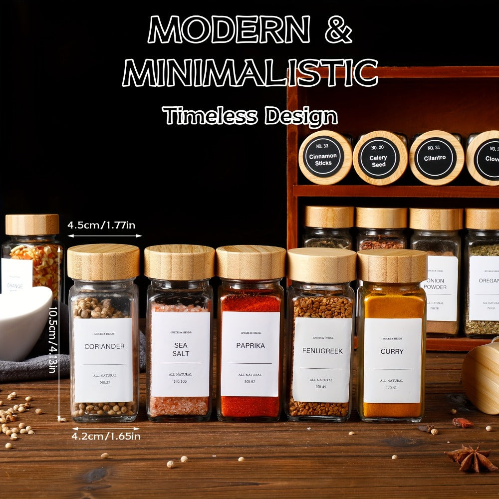 Glass Spice Jars with Labels and Lids 4oz, Empty Spice Bottles with Foldable Funnel for Kitchen Organization, Airtight Condiment Storage Containers for Herbs and Seasonings, Set of 15 24 or 36 Pieces