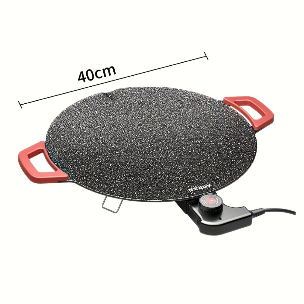 Korean BBQ Grill Pan ¨C Round Non-Stick Multi-Functional Electric Grill Pan with Red Handle & Adjustable Settings, Home & Outdoor BBQ Pot for Family Gatherings, Available in 14.17¡± & 15.75¡±