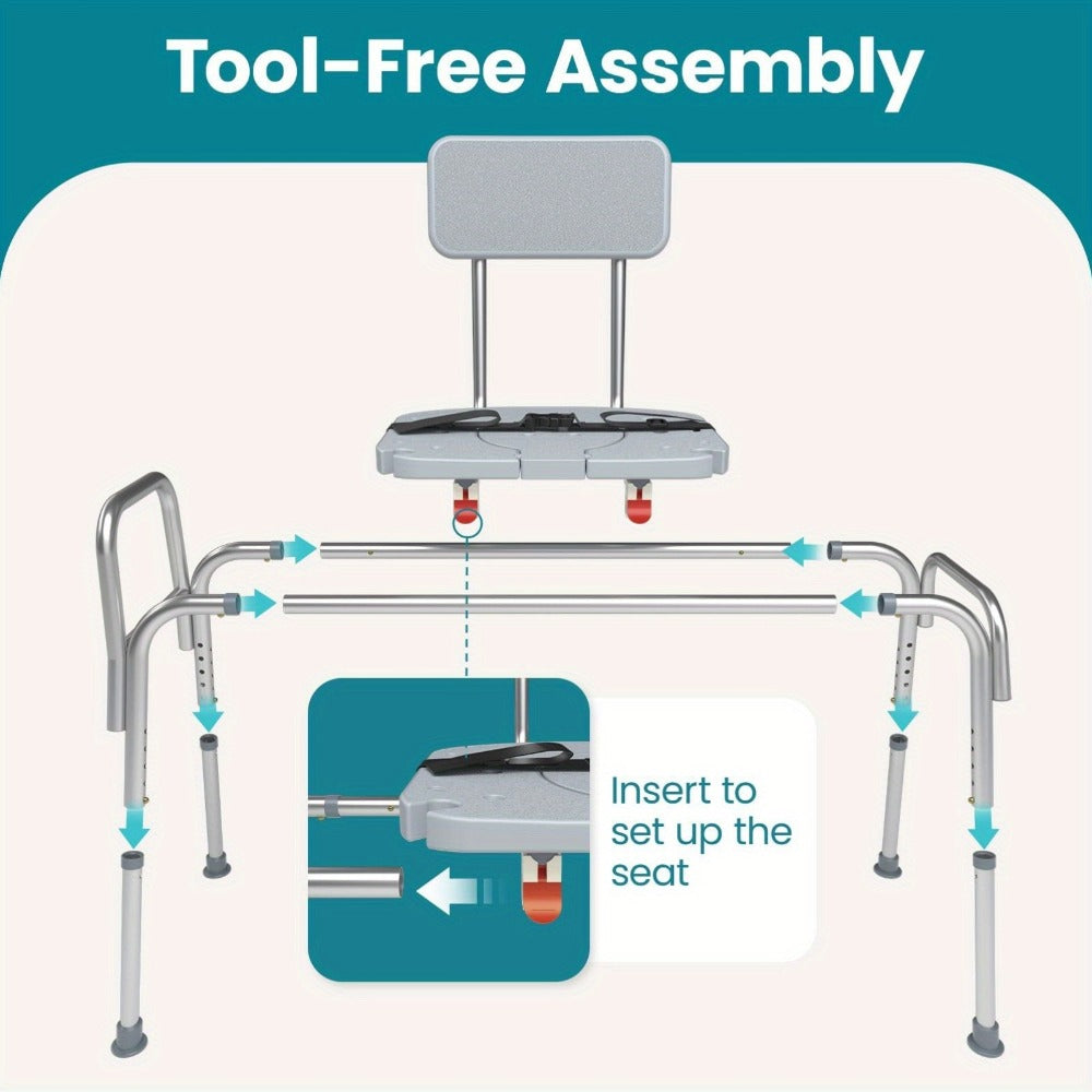 Shower Chair for Elderly Heavy Duty 400 lbs Transfer Bench with Safety Belt Non-Slip Adjustable Height Tool-Free Assembly Bath Seat for Disabled Recovery Seniors 39 Inch Extra Long Shower Bench Bathtub Transfer Chair