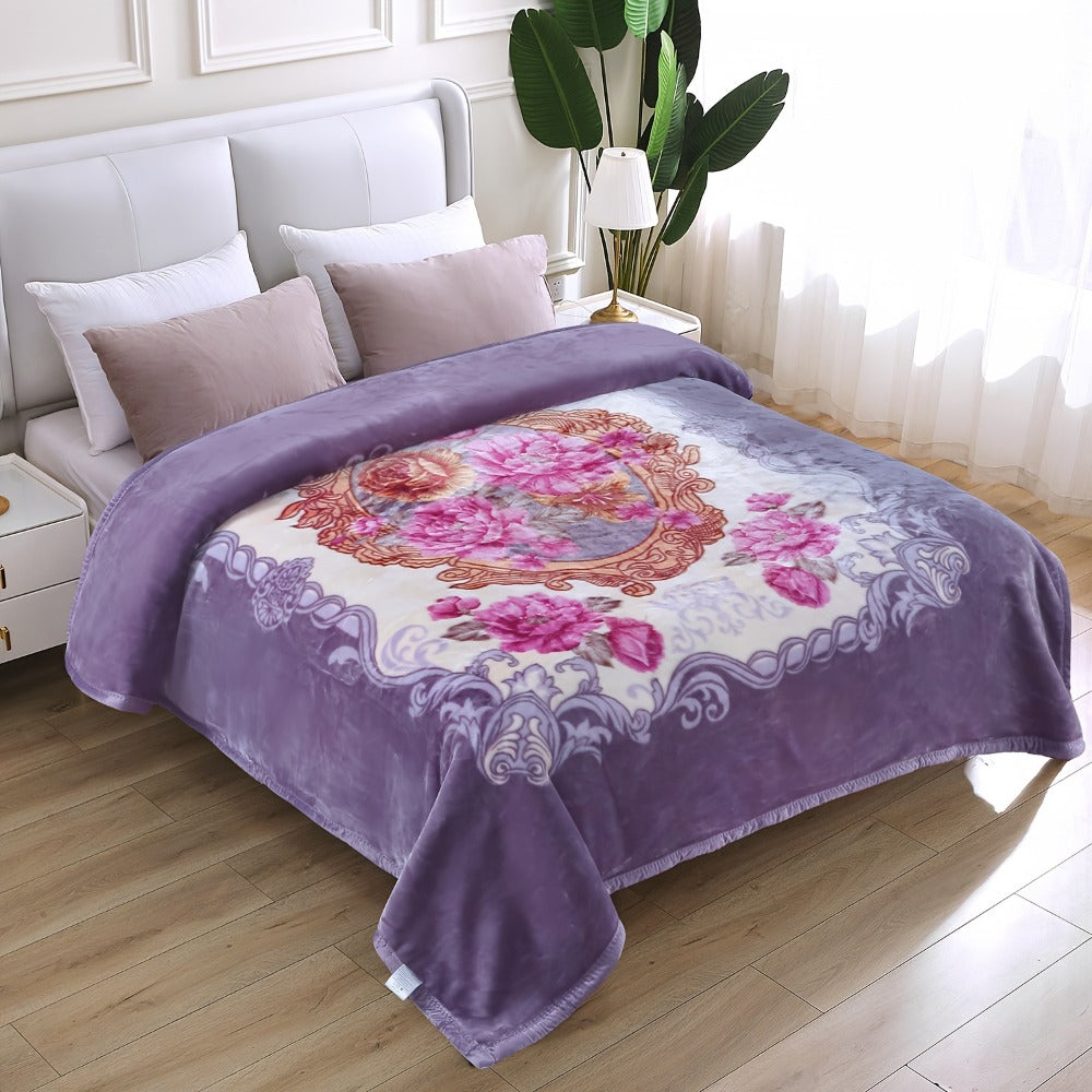 Reversible Plush Blanket 2-Ply 520GSM Milk Velvet - Soft Warm Queen King Size Blanket with Vibrant Animal & Floral Designs, All-Season Bed Couch Throw