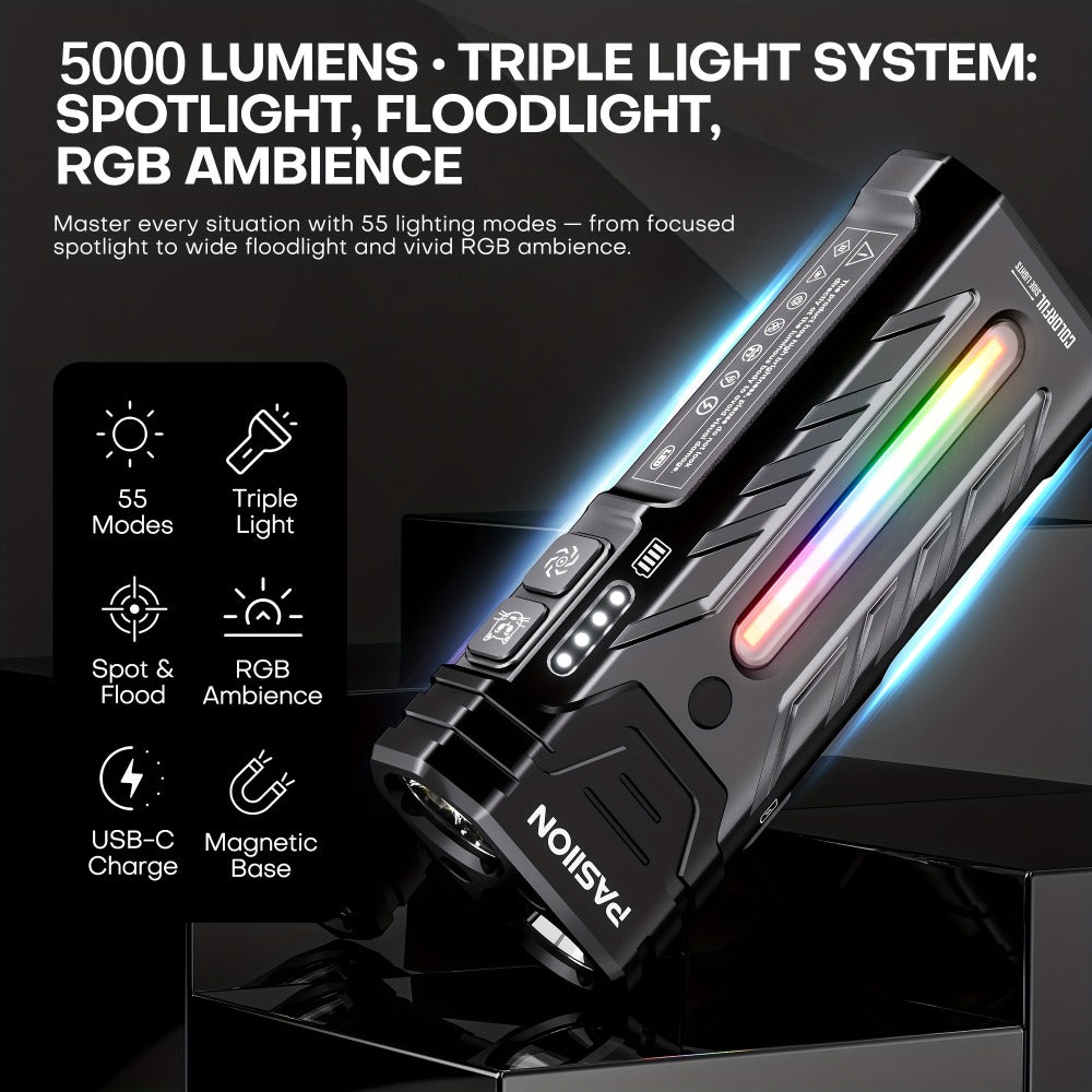 High Lumen Flashlight 5000 Lumen Ultra Bright | High-Capacity Battery Long Runtime USB Rechargeable | Lock Function Camping Night Fishing Outdoor Work Gift for Men