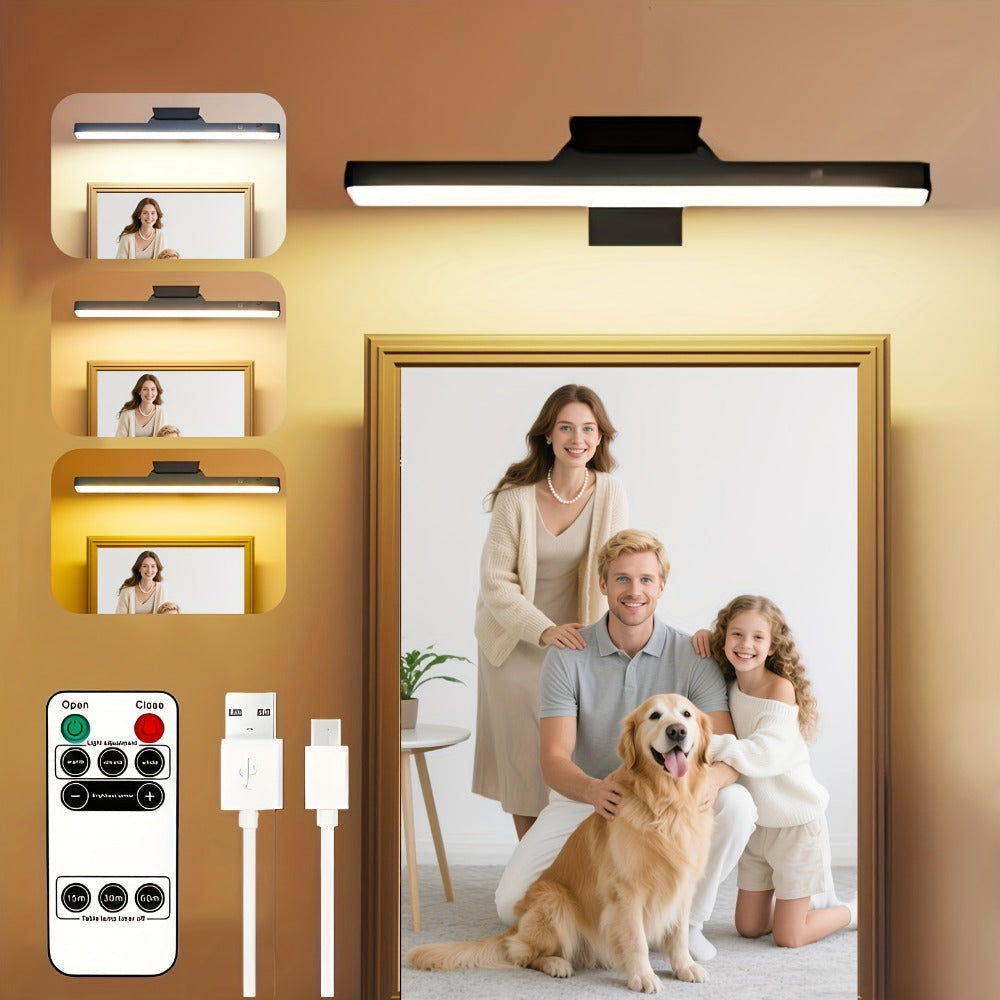 Picture Lights for Wall Battery Operated Rechargeable | Cordless LED Wall Sconce with Remote & 3 Color Temperatures ¨C Art Light for Painting, Frame, Gallery & Dartboard, Black