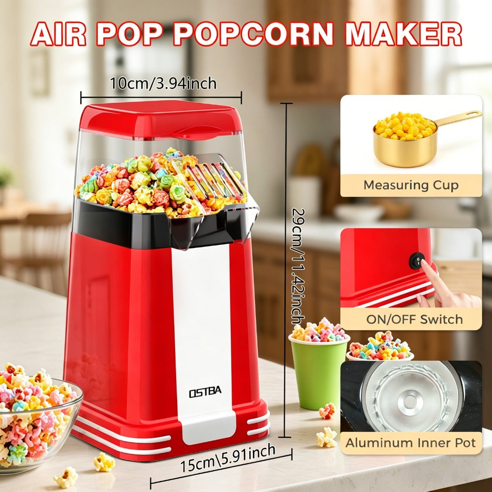Hot Air Popcorn Popper Maker 16 Cups ¨C Oil-Free Electric Popcorn Machine with Measuring Cup for Kernels & Butter Melting, Healthy Family Snack