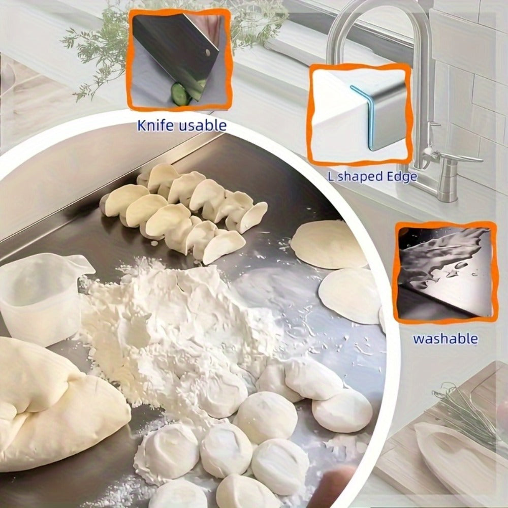 Stainless Steel Cutting Board Extra Large 304 Steel Anti-Slip L-Edge for Baking Kneading Dough BBQ Kitchen Chopping Board 3 Sizes