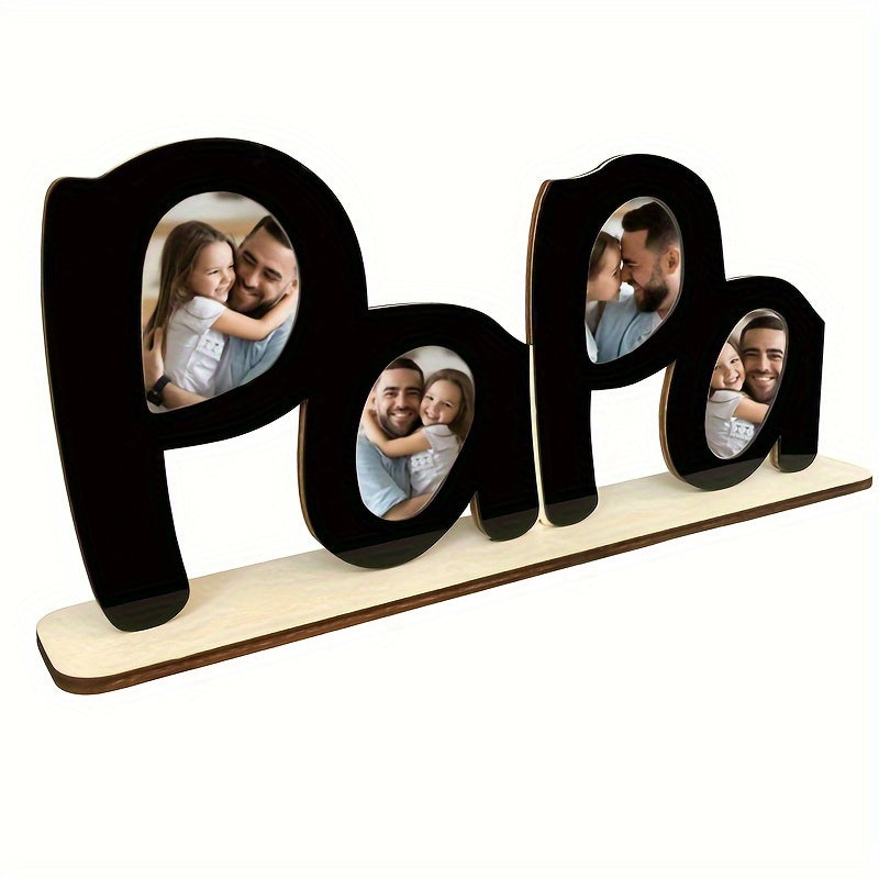 Wooden Photo Frame Papa Circular Classic Design Desktop Display Sentimental Gift for Dad Husband Grandfather Father's Day Birthday Christmas Home Decor Durable Wood Picture Frame