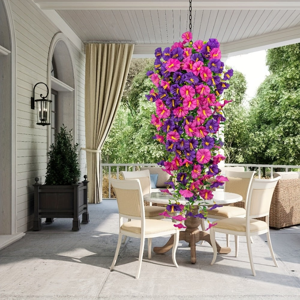 Artificial Flowers Outdoor UV Resistant 4 Bundles Hanging Morning Glory Fake Flowers for Porch Window Box Garden Home Decor Thanksgiving Christmas