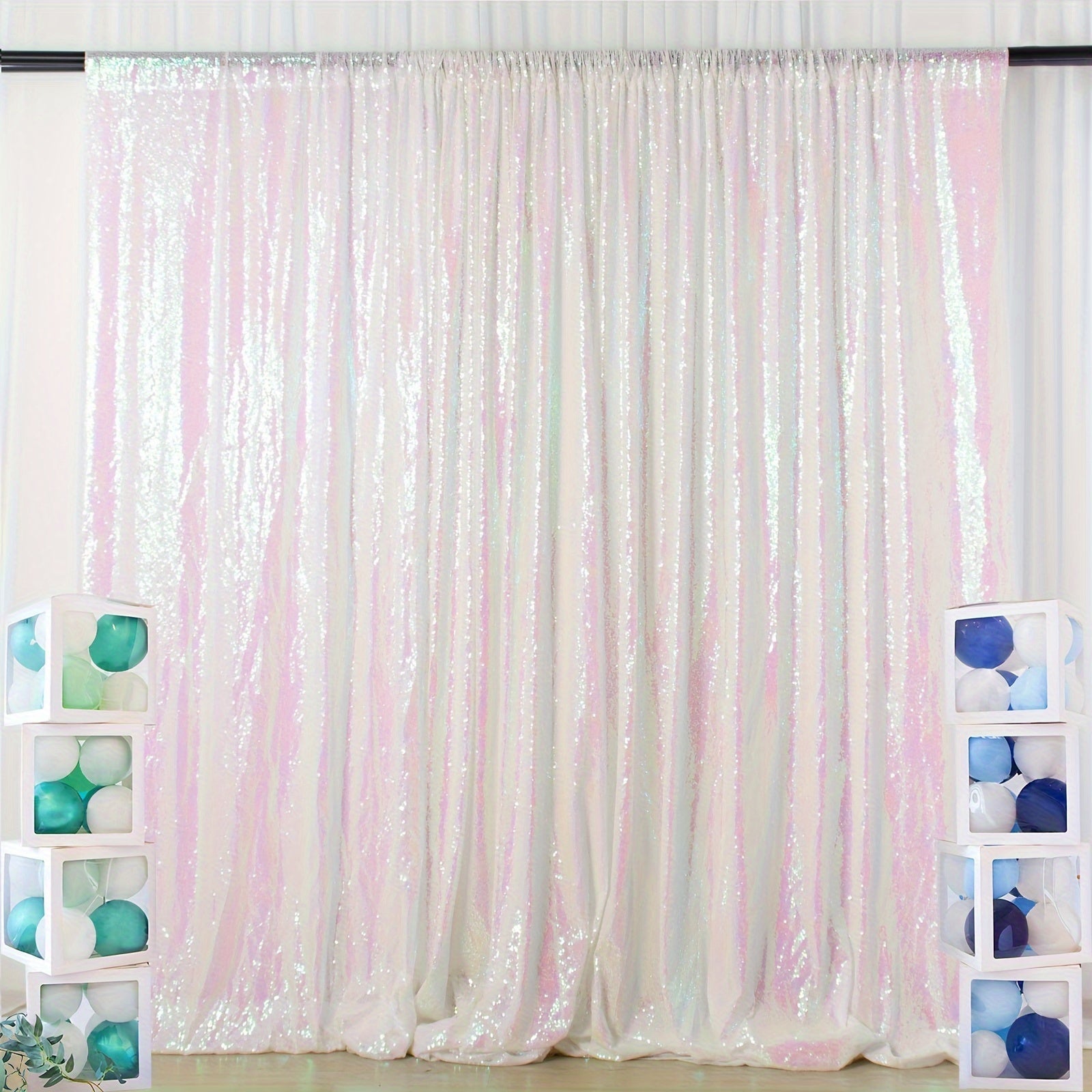 Sequin Backdrop Curtain for Party Wedding - 4x8ft Shimmering Glitter Curtain for Birthday Photo Booth Stage Decoration, Easy Hang, Multi-Color