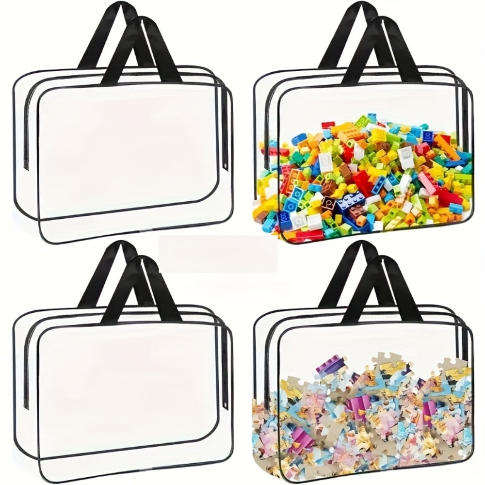Clear PVC Storage Bags Set of 4 - Transparent Zipper Organizer Bags, Foldable Portable Multi-Use Storage for Home Travel