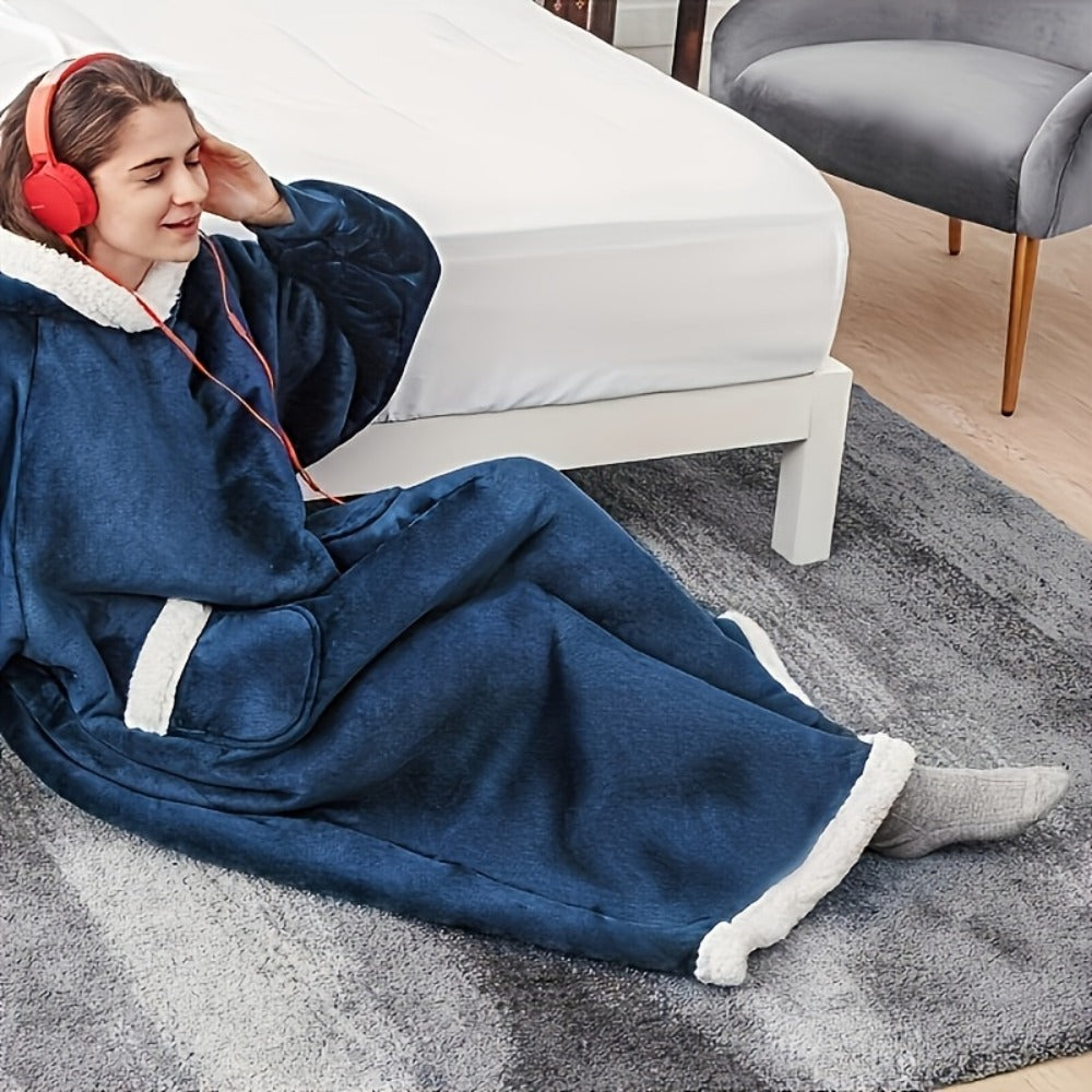 Wearable Blanket Hoodie ¨C Oversized Flannel Sweatshirt Blanket with Pockets for Women & Men, 450-500gsm Thick Warm Winter Cozy