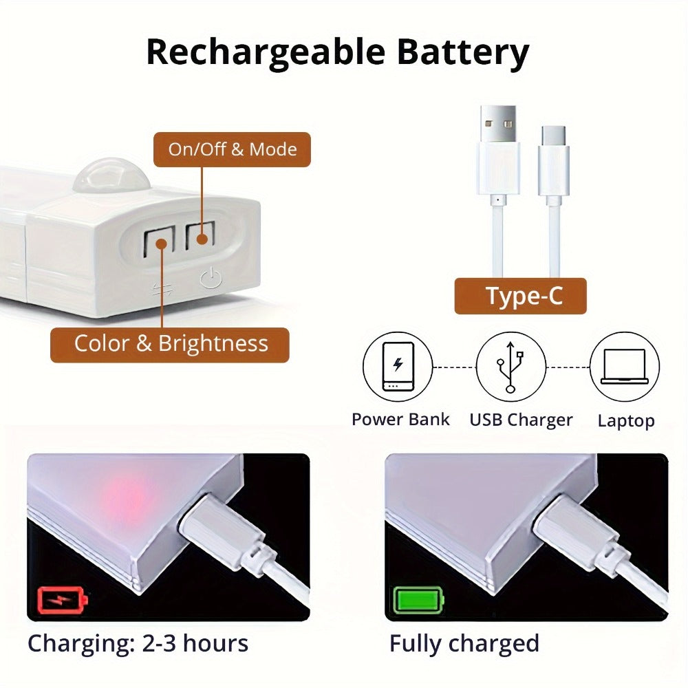 Motion Sensor Cabinet Light 3-Pack ¨C 3-Color Temperature Dimmable Under Counter Closet Light, Wireless Magnetic USB Rechargeable for Kitchen, Wardrobe, Stairs, Hallway & Vanity (11cm / 20cm / 40cm)