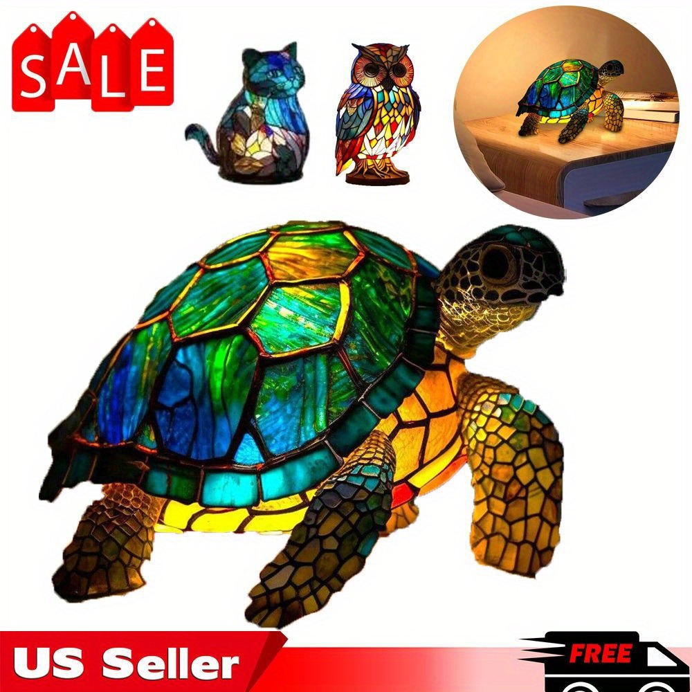 3D Resin Animal Night Light ¨C Bohemian Vintage Dragon, Owl & Sea Turtle Stained Desk Lamp for Bedroom, Home Decor, Birthday & Christmas Gift (Dragon / Owl / Sea Turtle)