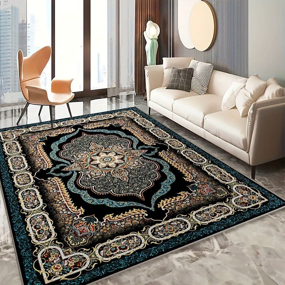 Bohemian Floral Area Rug Non-Slip Backing Machine Washable Velvet Floor Mat Shedding-Resistant 100% Polyester Soft Carpet for Living Room Bedroom Kitchen Office Modern Decorative Rug