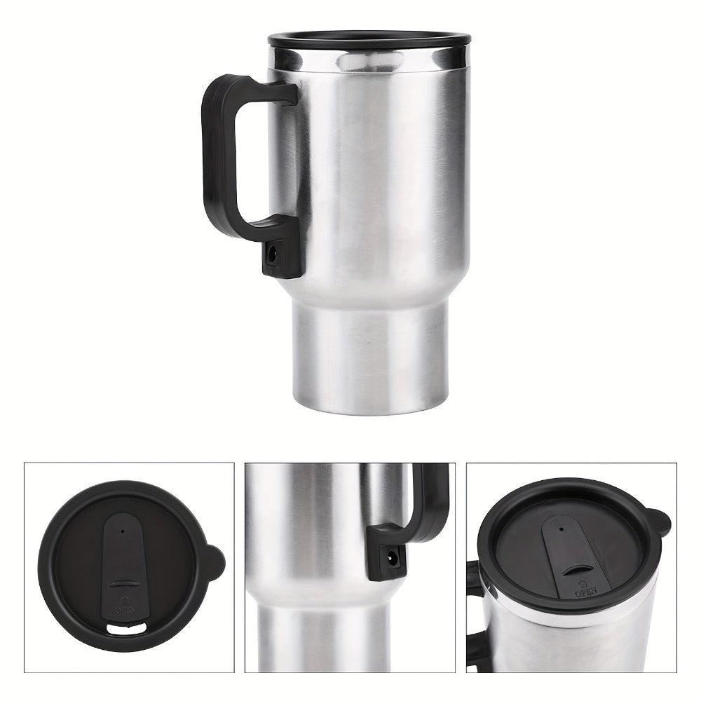 Car Electric Kettle 12V 60W 450ml Stainless Steel Keep Warm 65C Portable Heating Thermos Cup for Trucks Sedans Travel Tea Coffee Gift for Drivers Men Fathers