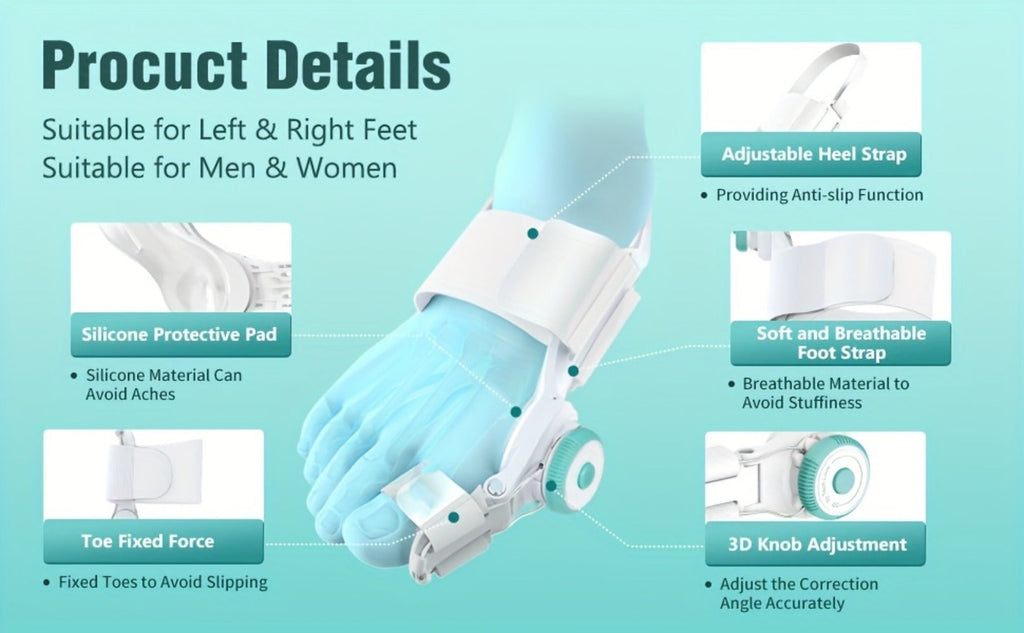 Bunion Corrector Big Toe Night Splint, Adjustable Hallux Valgus Brace with Knob & Heel Strap for Left & Right Foot, Toe Straightener for Men & Women ¨C Relieves Bunion Pain & Corrects Toe Alignment (1pc)