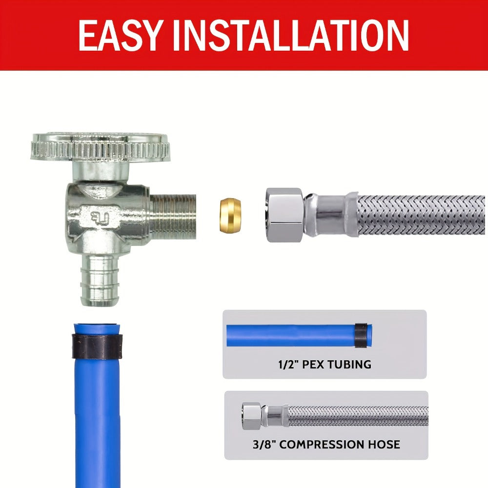 PEX Angle Stop Valve 5pcs - 1/2¡± PEX x 3/8¡± OD Compression, 1/4 Turn Shut-Off Valve, Lead-Free Chrome Brass, ASTM F1807 NSF/ANSI 61 Certified, for Bathroom Toilet Sink Plumbing