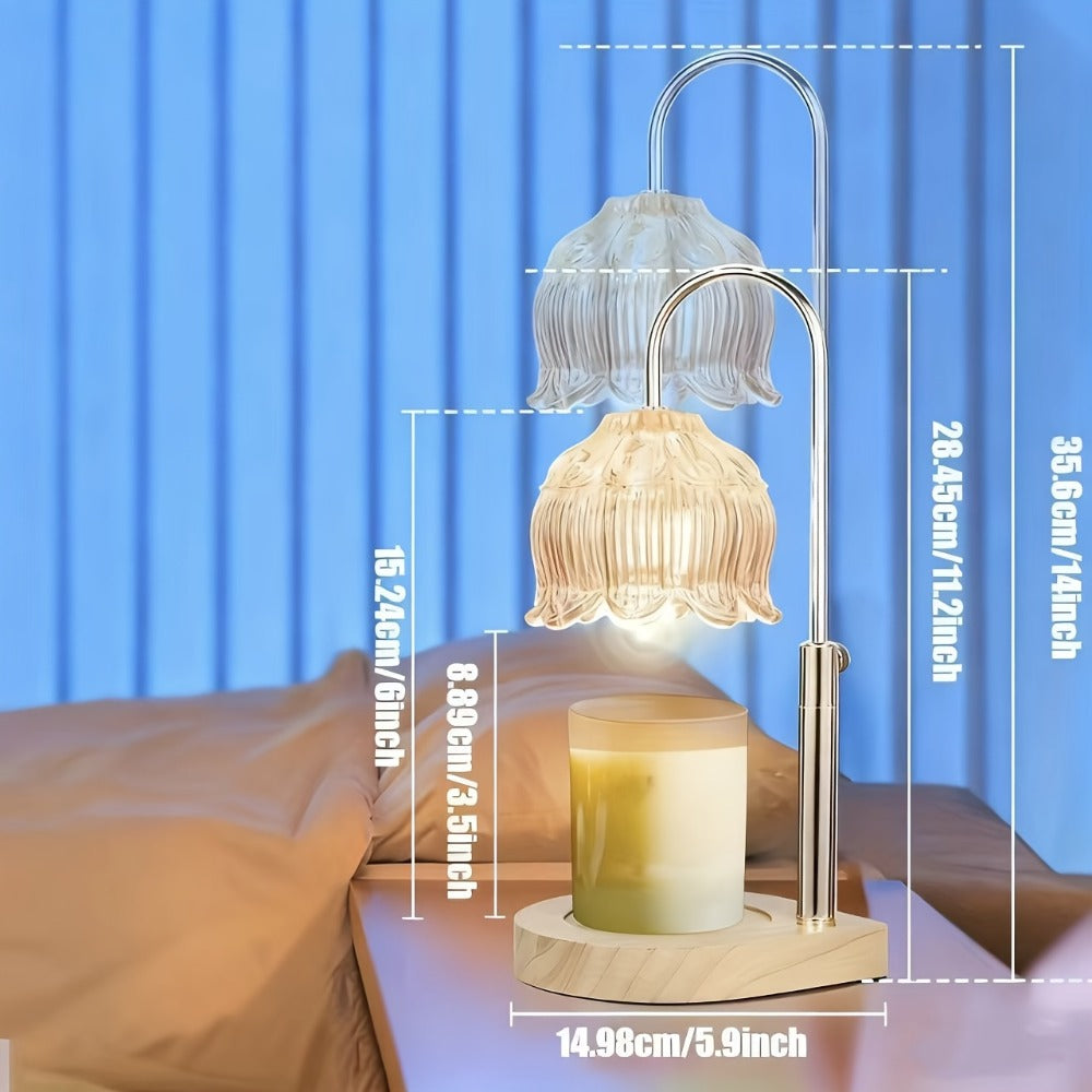 Electric Candle Warmer with Timer, Crystal Wax Melt Warmer Lamp, Adjustable Temperature, Lily Shape Glass Candle Warmer for Scented Jar Candles, 2/4/8 Hour Timer, Holiday Home Decor Gift