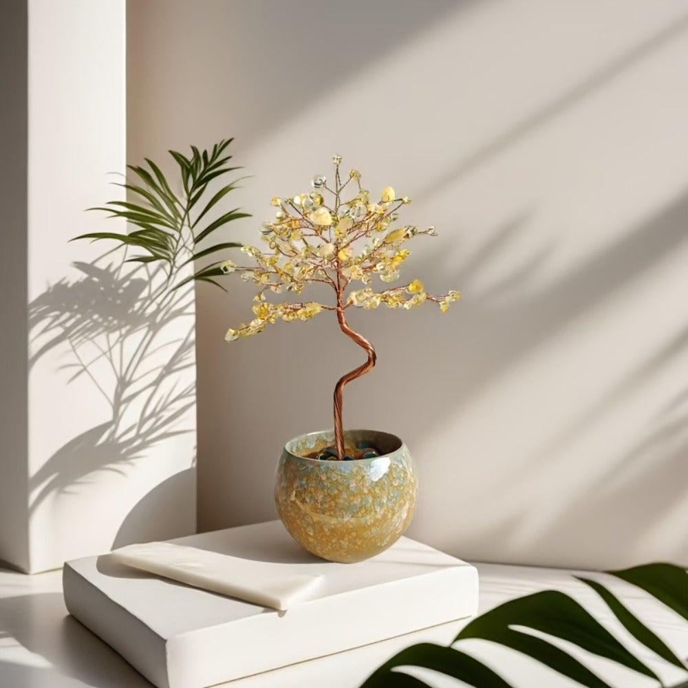 Natural Crystal Gemstone Tree with Ceramic Base 7 Inch Handmade Healing Stone Bonsai Tree Desktop Ornament for Home Office Decor Birthday Valentine Christmas Gift 13 Colors 180mm