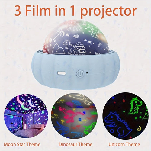 360¡ã Rotating Projector Night Light ¨C 4-Color LED Auto-Rotating Starry Sky Atmosphere Lamp with Unicorn & Dinosaur Projections, USB Powered for Party, Home Decor, Kids Room & Holiday Gifts
