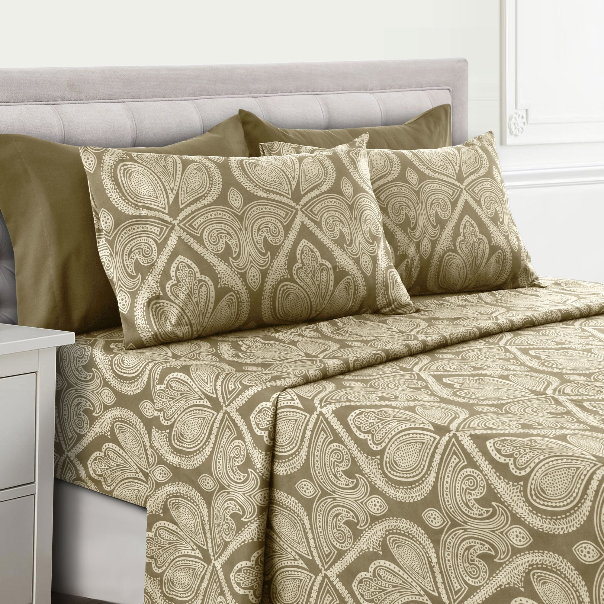 Paisley Bed Sheet Set 4 6 Piece 100% Brushed Microfiber Deep Pocket Fitted Sheet Soft Wrinkle Free Cooling Breathable Twin Full Queen King Cal King