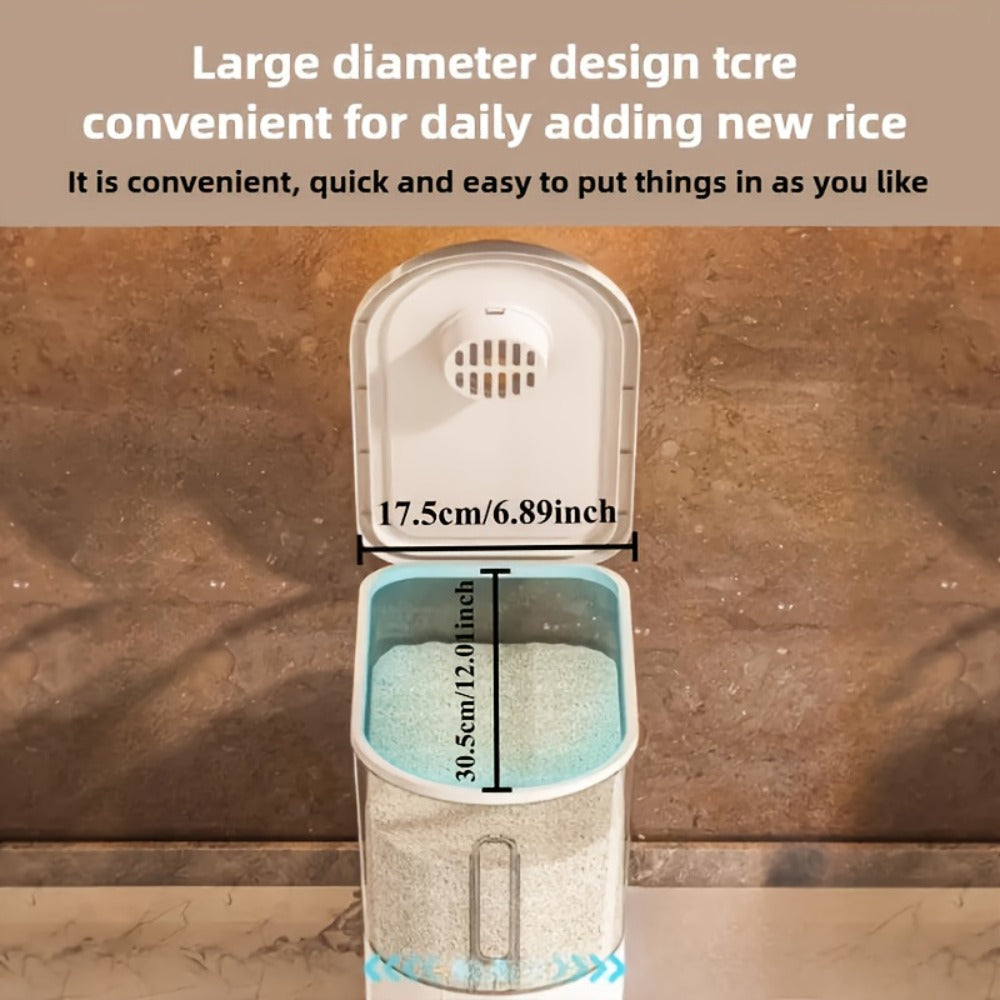 Rice Storage Container Airtight Sealed Moisture-Proof Insect-Proof Food Grade PET Grain Bin with Measuring Cup Flip-Top Lid 11lbs 22lbs White Transparent