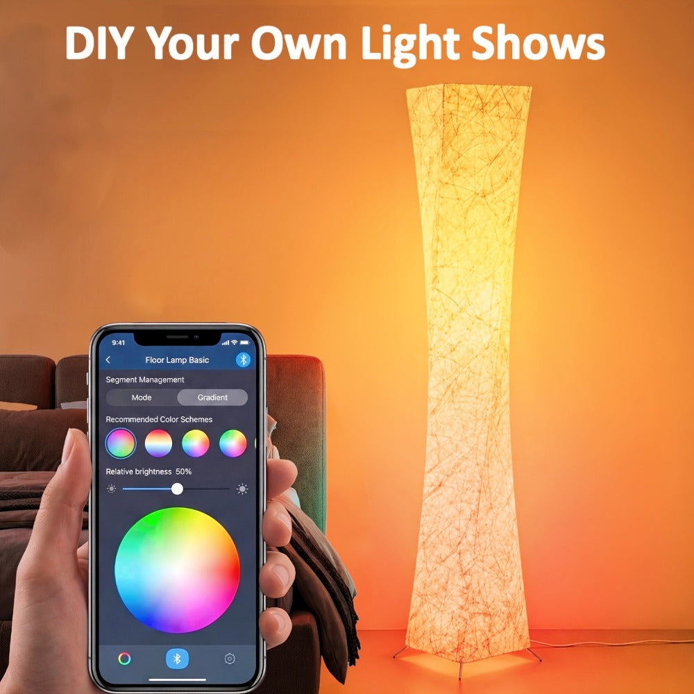 Smart RGB LED Floor Lamp Music Sync Dimmable Color Changing App Remote Control White Fabric Shade for Living Room Bedroom Office Decor