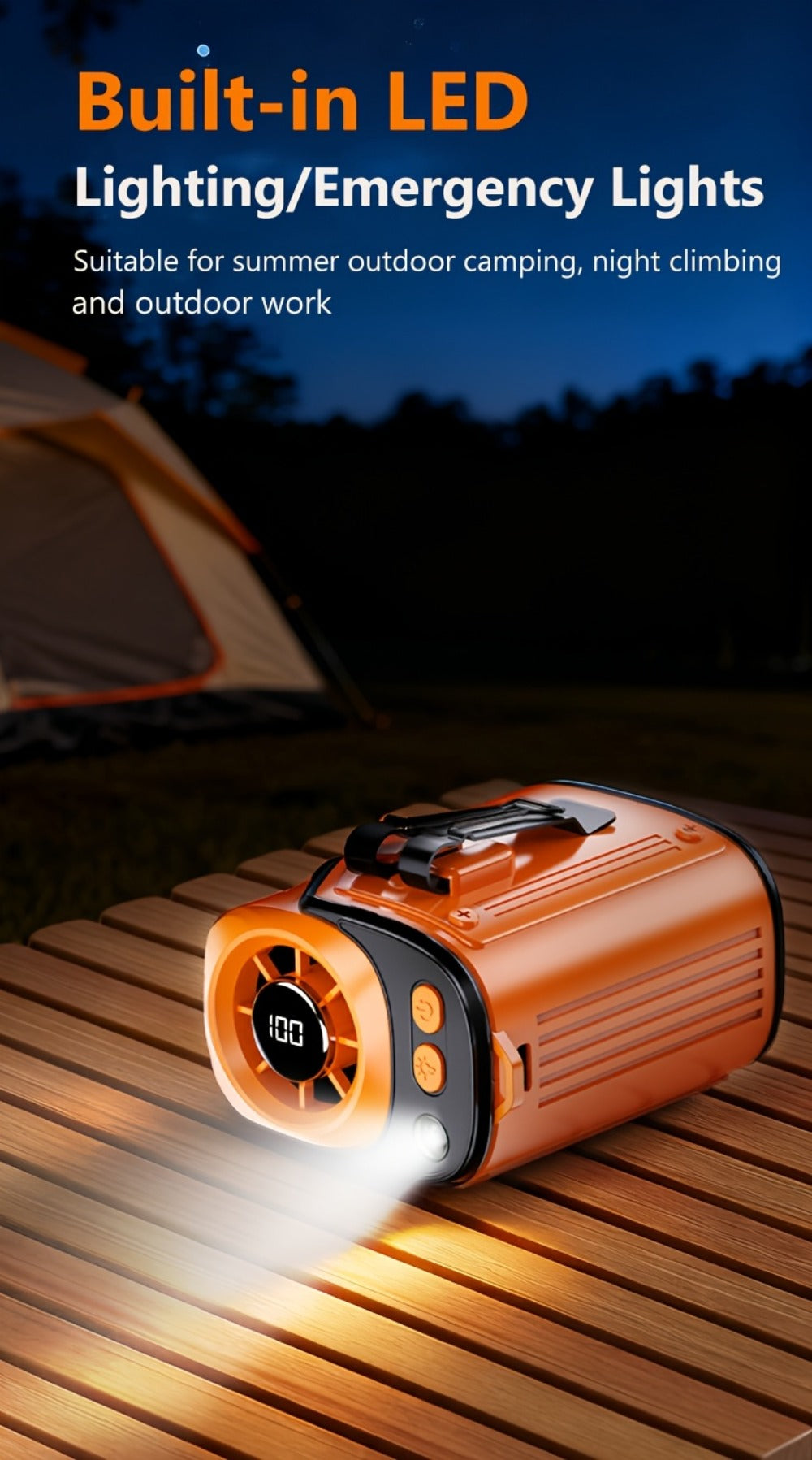 3-in-1 Portable Waist Fan with LED Flashlight & Power Bank | Rechargeable Clip-On Cooling Fan for Outdoor Work, Camping & Construction Sites, 3600mAh Battery, Digital Display