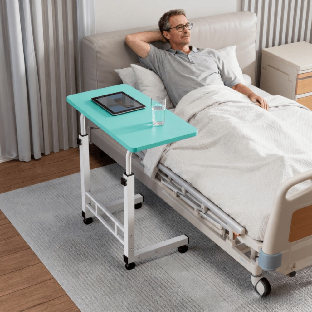 Adjustable Height Rolling Overbed Nursing Table 3-Layer Shelves Heavy Duty Bedside Tray for Elderly Patient Home Hospital Rehabilitation Care Laptop Desk 8 Colors Space Saving