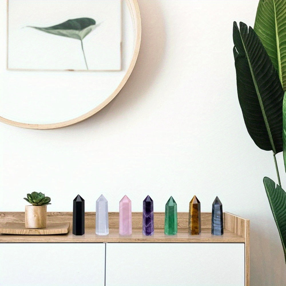 Natural Rainbow Fluorite Crystal Tower Set 7PCS ¨C Hand-Polished Hexagonal Gemstone Obelisks 2.2 Inch, Crystal Points for Home Decor, Meditation, Reiki & Holiday Gift, Eco-Crafted Mineral Collection