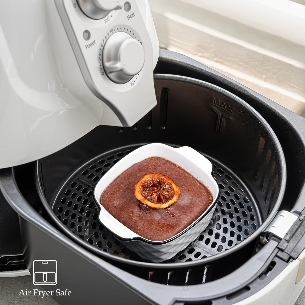 Ceramic Baking Dish Set 4-Piece, 13oz Small Square Ceramic Casserole Dishes with Handles, Diamond Design Oven & Microwave Safe Bakeware, 5.7x4.5x2.2 Inch Air Fryer Ceramic Dishes for Individual Servings