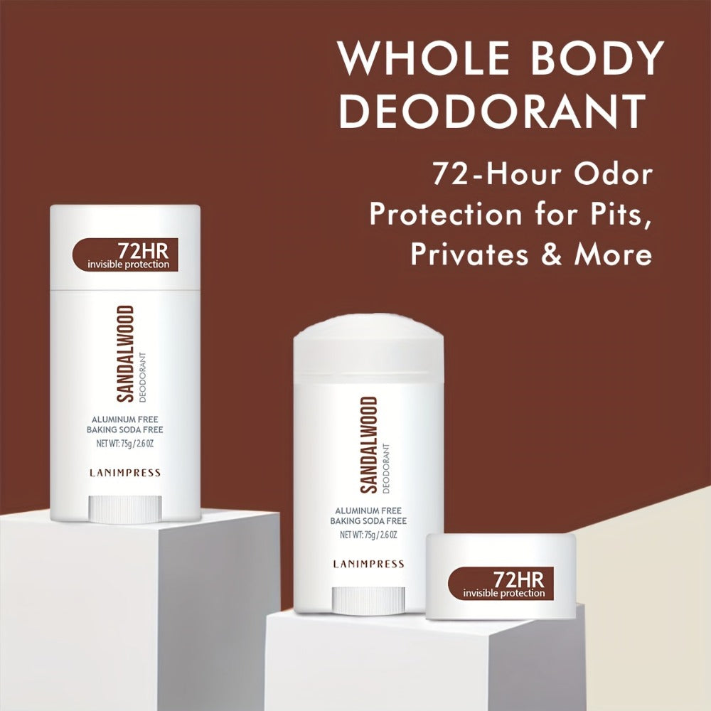 Natural Deodorant Stick Aluminum Free Baking Soda Free 72HR Invisible Protection with Witch Hazel Shea Butter Unisex Sandalwood Lavender Peach Charcoal 75g