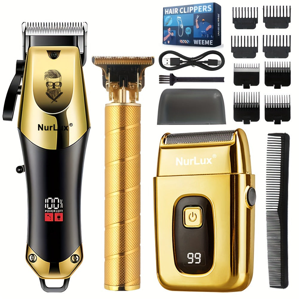 Men's Professional Hair Clipper and Trimmer Set Wireless USB Rechargeable Hair Cutting Kit for Hair and Beard Precise Grooming Gift for Dad Boyfriend Father's Day