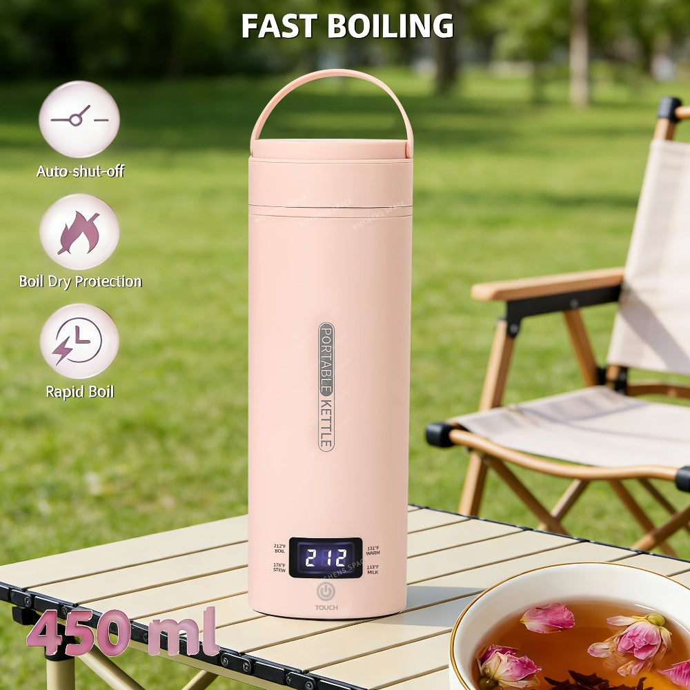 Travel Electric Kettle Mini Portable ¨C Small Water Boiler with 4 Temperature Settings, 304 Stainless Steel, Auto Shut-Off & Boil-Dry Protection, BPA-Free Compact Tea Coffee Kettle with Leather Sleeve ¨C Pink, Black, White