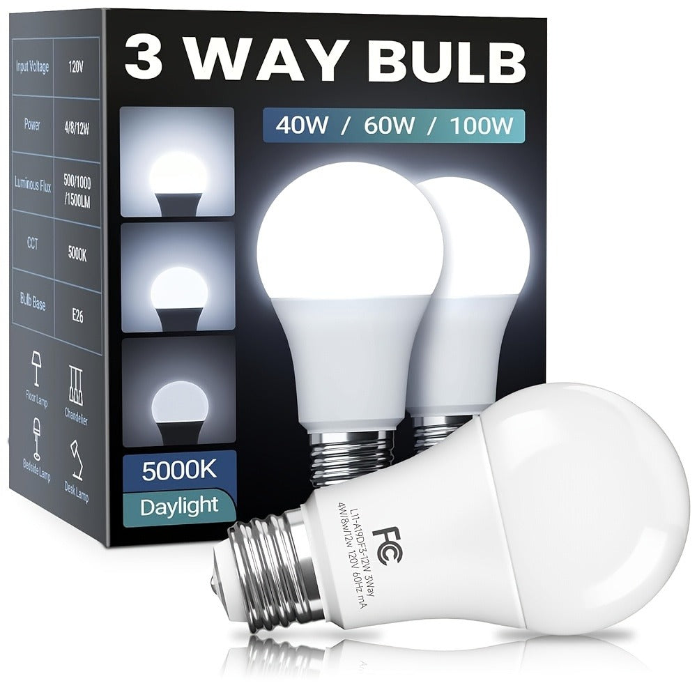 3-Way LED Light Bulb A19 40 60 100W Equivalent 1500 Lumens E26 Base ¨C Soft White 2700K & Daylight 5000K Three-Way Bulb for Bedroom Living Room Study Room Table Lamp, 2 & 4 Pack