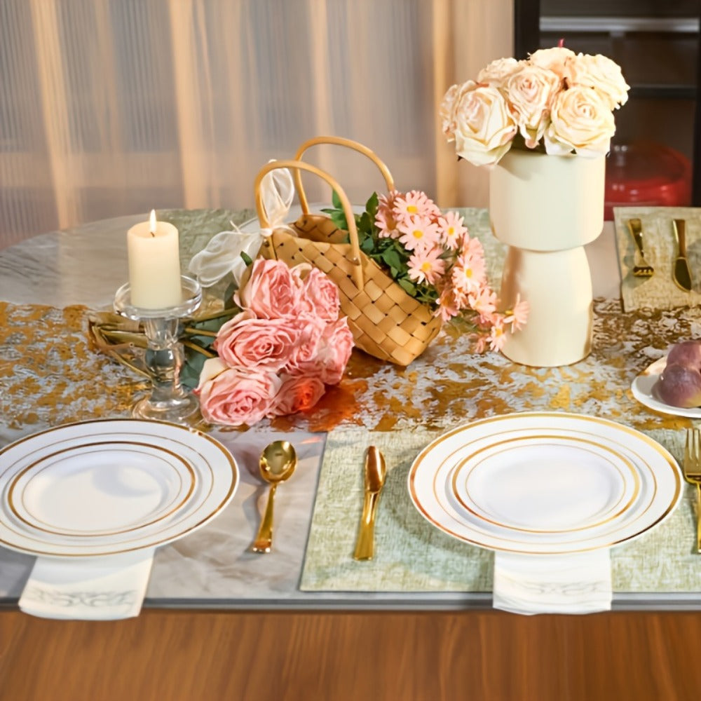 Disposable Party Dinnerware Set 350 700 Pieces Gold Silver Plastic Plates Salad Plates Cutlery Cups Napkins for 50 100 Guests Wedding Birthday Graduation Party
