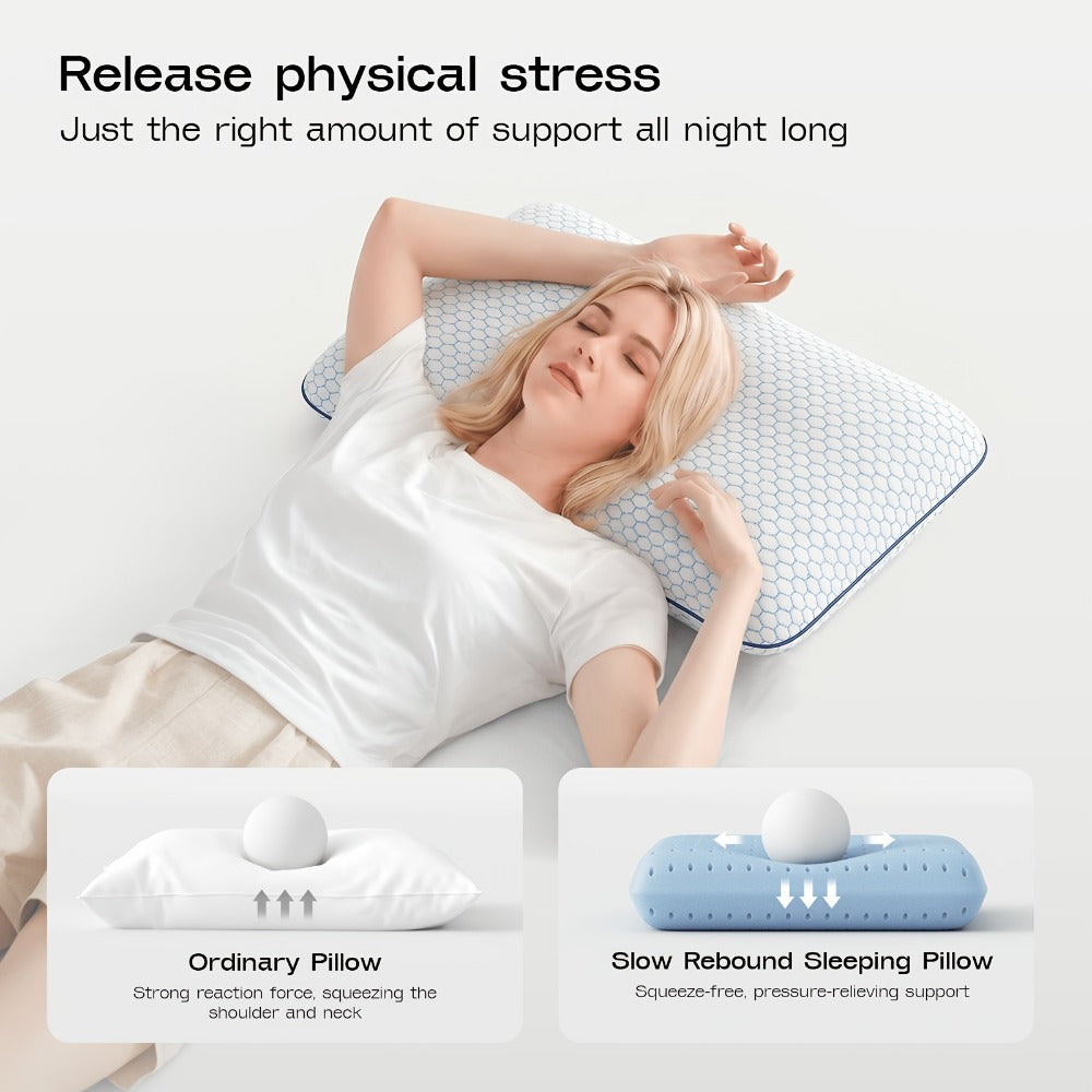 Bed Pillow for Side, Back & Stomach Sleepers ¨C Washable Cover, Breathable Mesh, Standard Size ¨C Blue & Grey