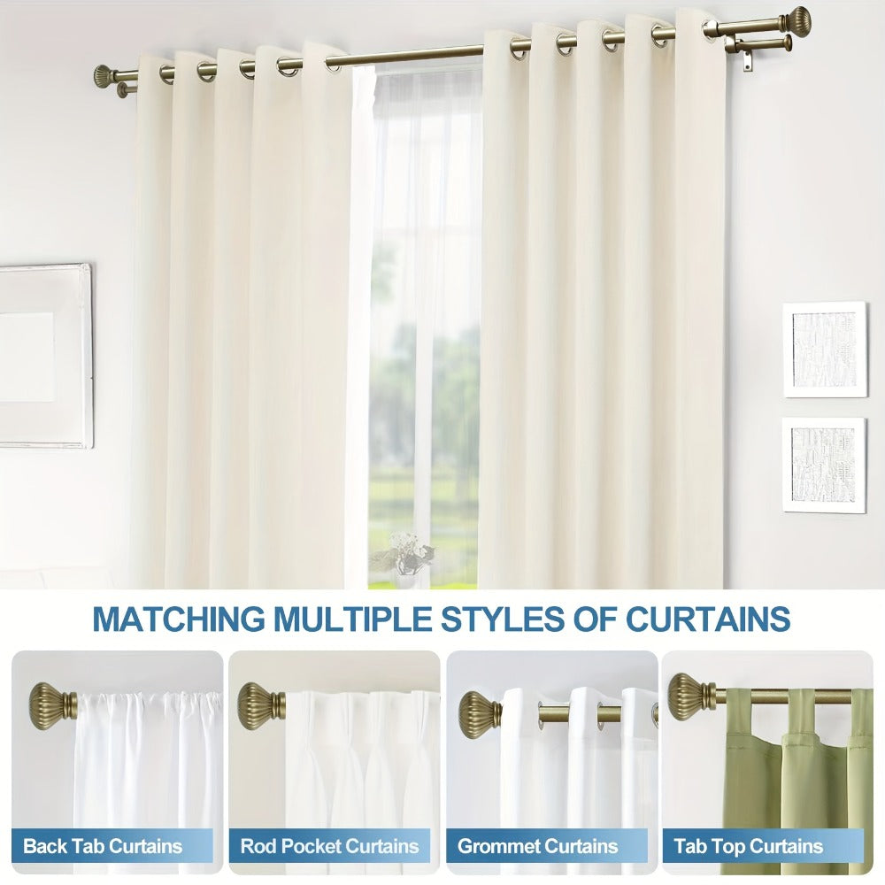 Double Curtain Rod Set Adjustable with Fluted Ball Finials Double Brackets 4 Colors 2 Sizes Window Curtain Hardware