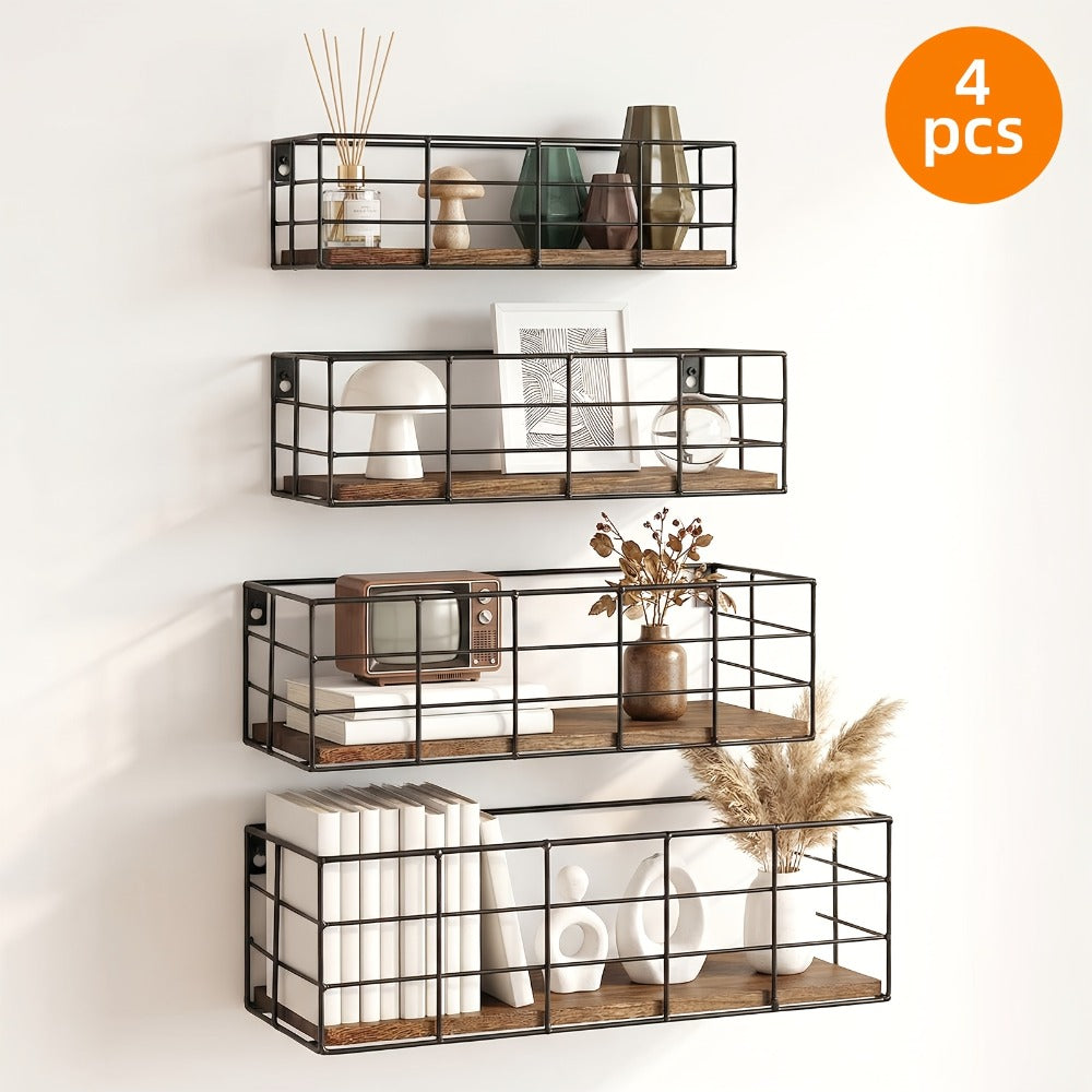 Floating Wall Shelves Set, Wall Mounted Storage Shelf Organizer for Bathroom Bedroom Living Room Kitchen, Multi-Size Space-Saving Wall Rack Decor