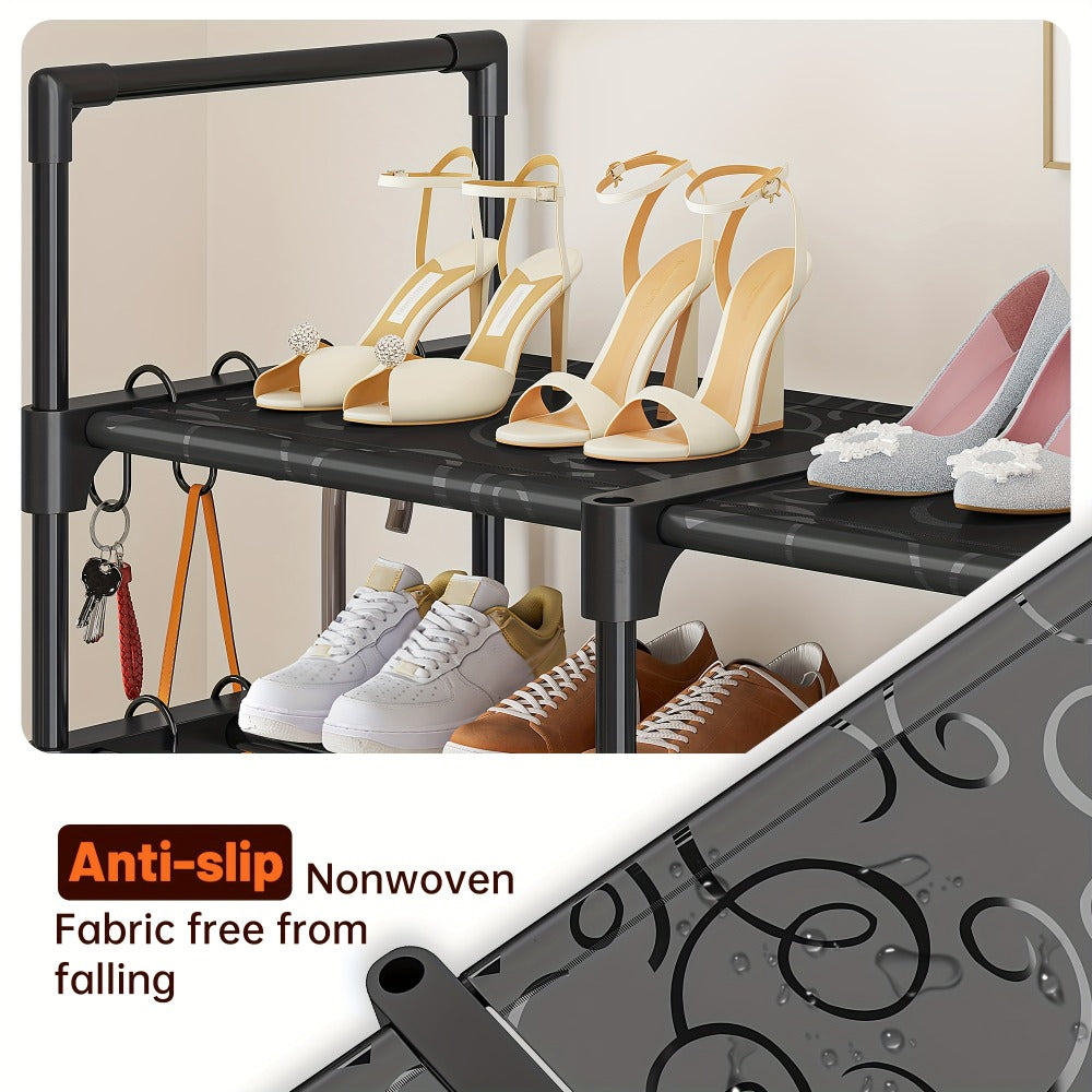 Large Metal Shoe Rack 4-Row 9-Tier Freestanding Shoe Organizer for Entryway Bedroom Hallway | 64-Pair Capacity Shoe Tower with Golden Tubes DIY Adjustable Shelves Space-Saving Vertical Shoe Storage