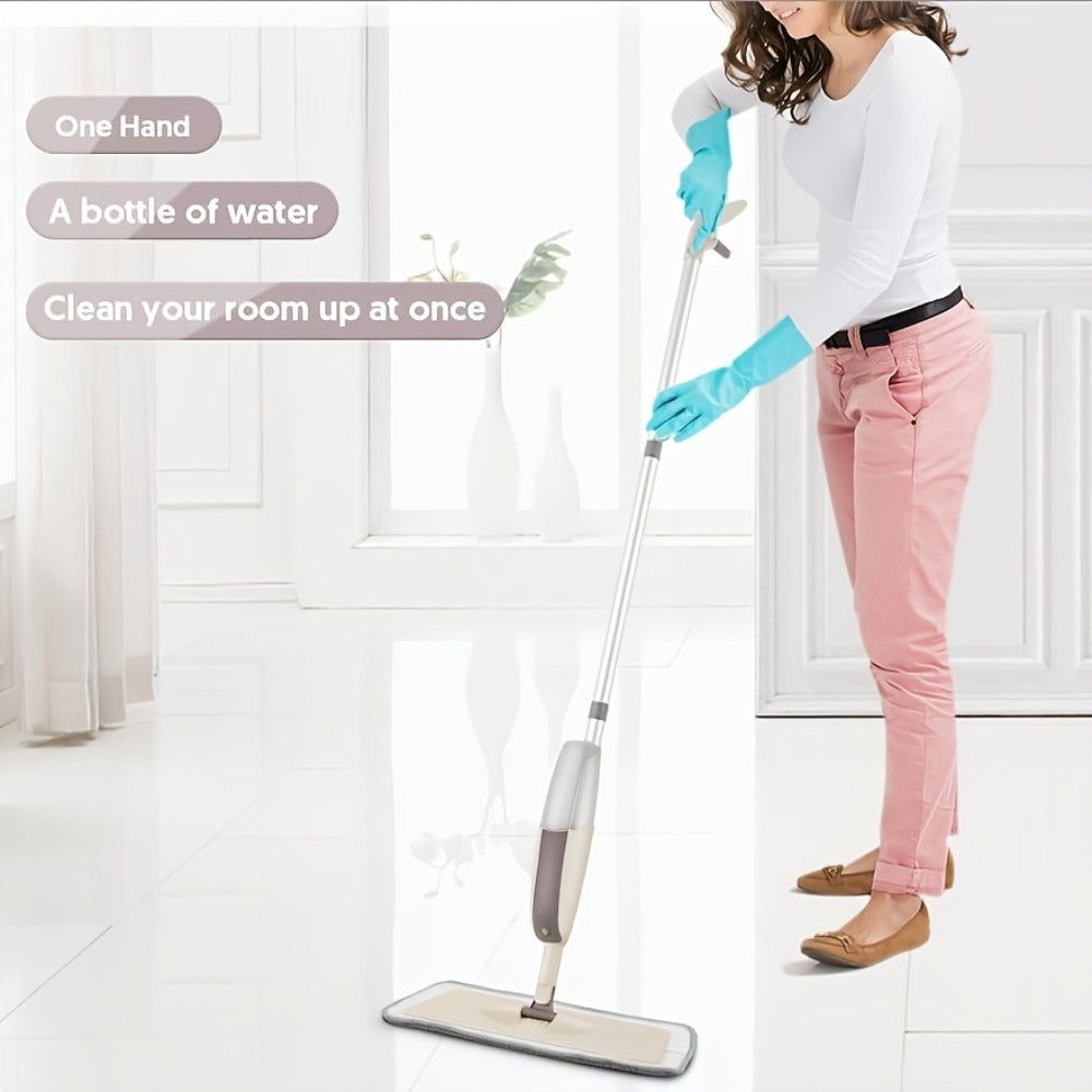 Spray Mop with 3 Washable Microfiber Carbon Fiber Pads Water Spraying Flat Mop Wet Dry Dual Use Floor Cleaning for Hardwood Laminate Tile Ceramic 4pc White