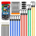 Bungee Cords Assortment 32pcs with Hooks 10 18 24 32 40 Inch Tarp Ball Ties and Tarp Clips Canopy Tie Down Kit for Camping Outdoor Moving Cargo Securing