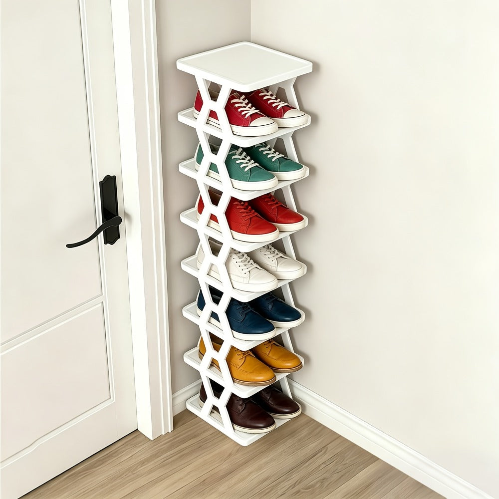 Shoe Rack Organizer 6 or 9 Tier - Space Saving Folding Shoe Rack for Hallway Doorway Bedroom Dorm, Narrow Entryway Shoe Storage, Black or White