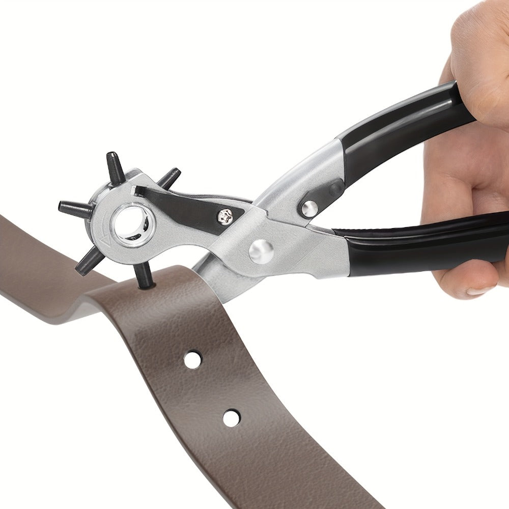 Leather Hole Punch for Belt - Heavy Duty 6-Hole Rotary Belt Puncher Kit for Saddles Shoes Fabric DIY Craft Projects Upgraded Round Hole Punching Tool (Black)