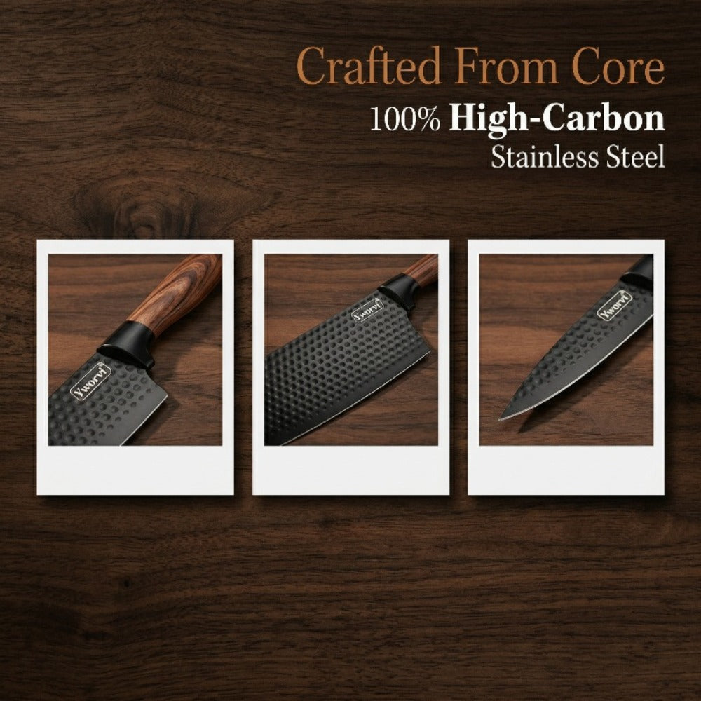 Chef Knife Set 7 Piece High Carbon Stainless Steel Ultra Sharp ¨C Anti-Stick Ergonomic PP Handle, Includes Slicing Knife, Scraper, Scissors & Whetstone, Gift Box for Home, Family & Travel